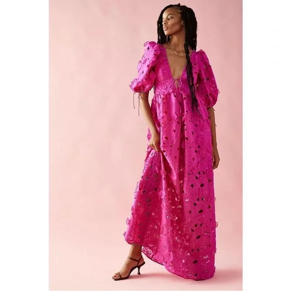 for love and lemons hot pink dress For Love & Lemons FP x For Love & Lemons Shirley Maxi Dress